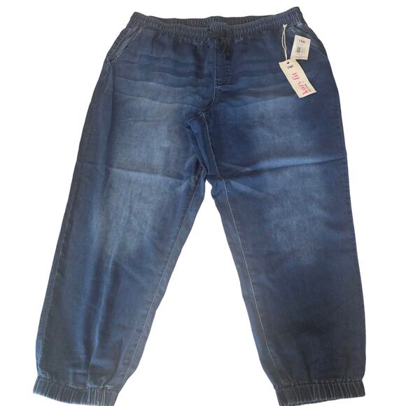 NEW YMI Kozy Fit Knit Denim Jeans Joggers Mid Blue Wash Women's Plus 2X 3544 - Picture 1 of 10